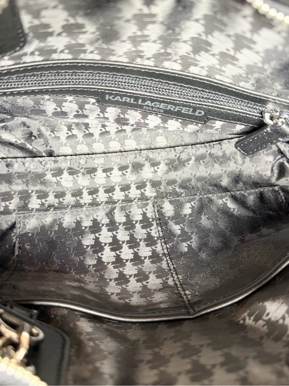 Karl Lagerfeld Black Quilted Tote Silver Chain Straps Paris karolina purse bag - Picture 8 of 8